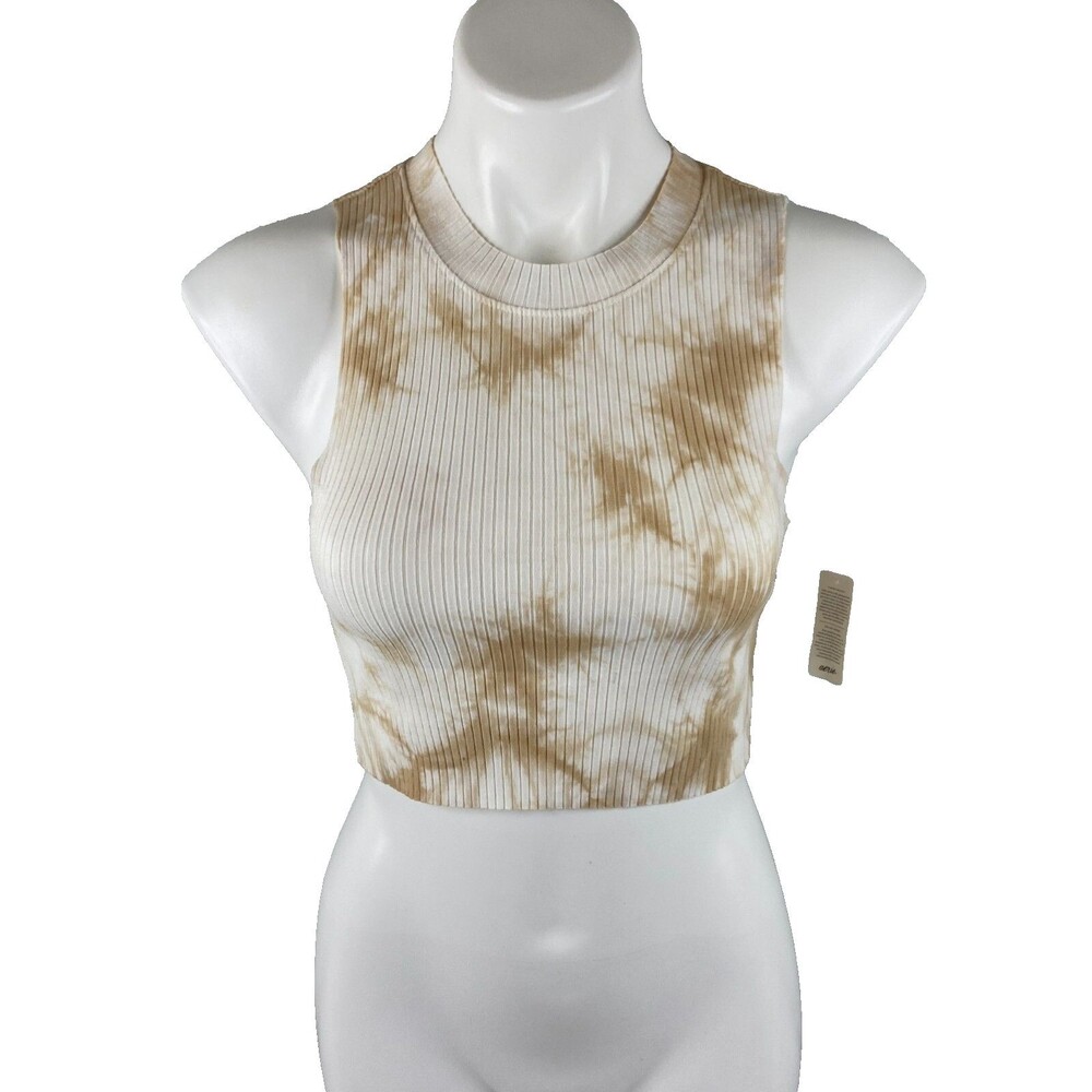 Aerie Women Small Cropped Tank Top Tan Tie Dye Ribbed Stretch Summer Shirt